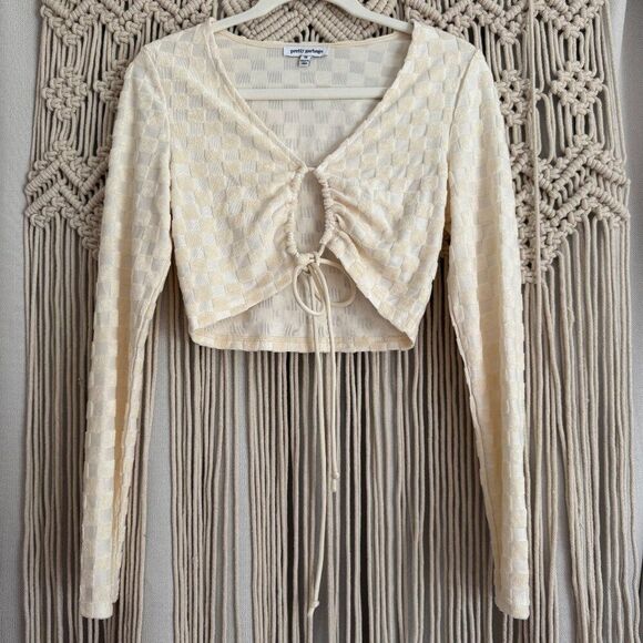Pretty Garbage Checkered Drawstring Crop Top – Off White – Size Medium – EUC - Picture 1 of 4